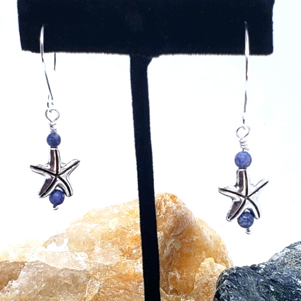 Genuine Sodalite Starfish Dangle Earrings